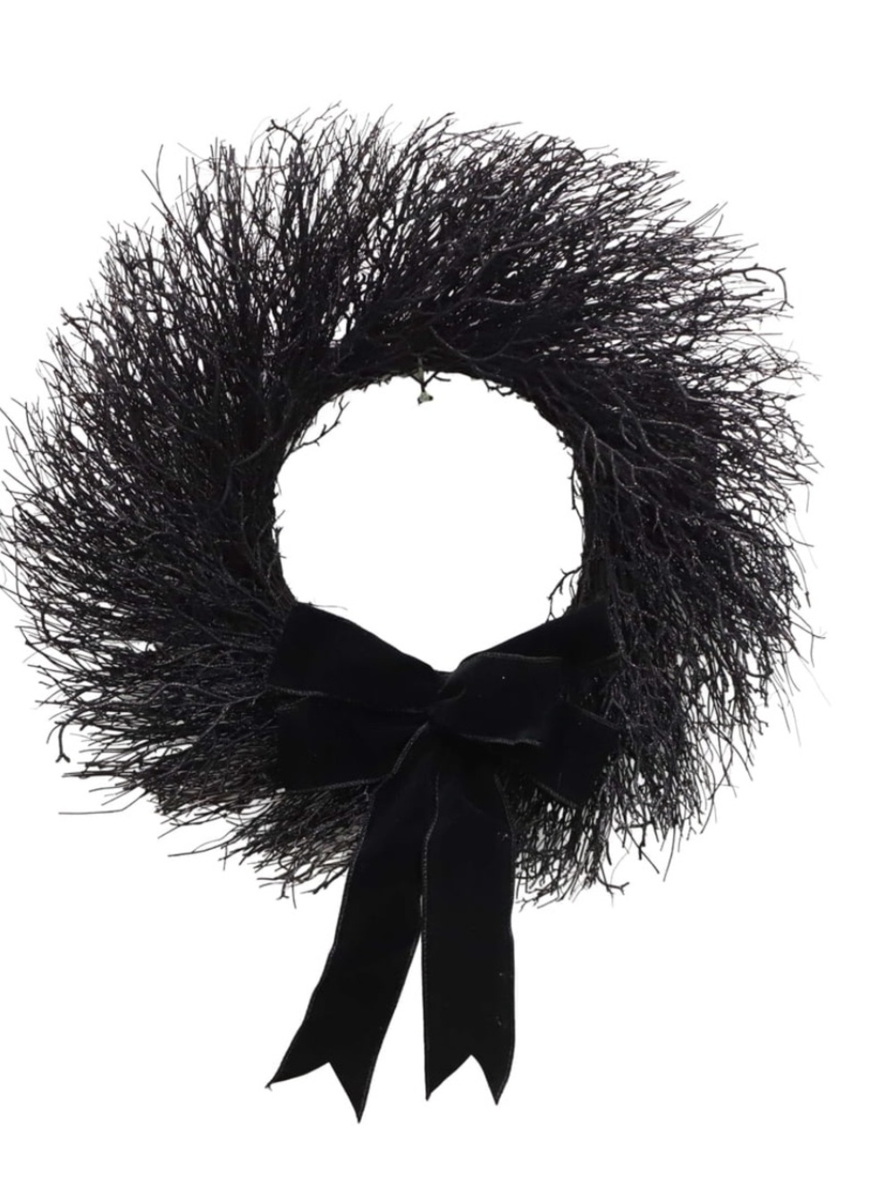 My Texas House Halloween Black Twig Wreath with Bow, 24"